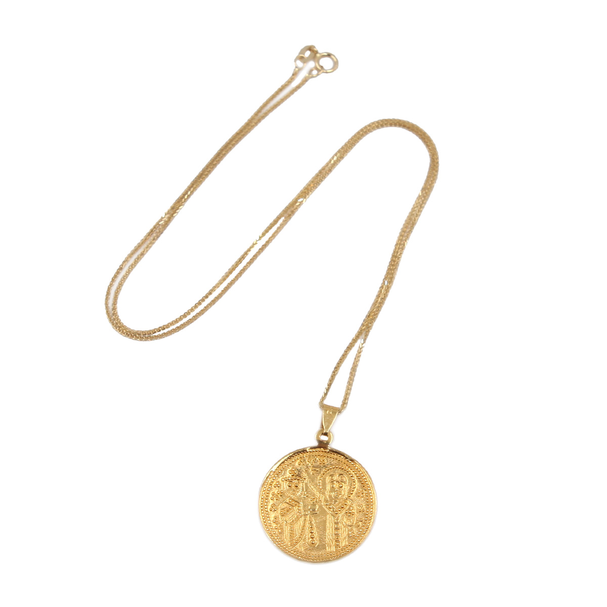 Gold Double Sided Engraved Christian Coin Pendant - Oro Vildiridis
