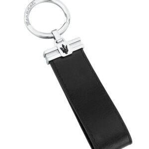 MASERATI-KEY-RING-KMU2230102-Ασημένιο-Μπρελόκ-Με-Δερμάτινο-Λουράκι