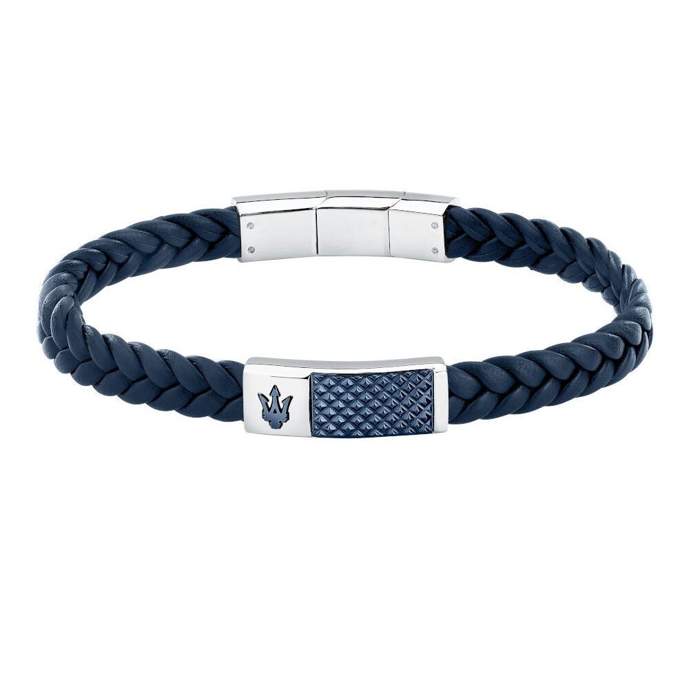MASERATI-RECYCLED-LEATHER-JM4249IK01-Ανδρικό-Βραχιόλι-Μπλε-Από-Ανακυκλωμένο-Δέρμα-Με-Τρίαινα-1