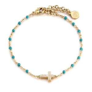 CHIARA-FERRAGNI-TURQUOISE-J19AYT08-Βραχιόλι-Χρυσό-Με-Τιρκουάζ-Πέτρες-Και-Χρυσό-Σταυρό